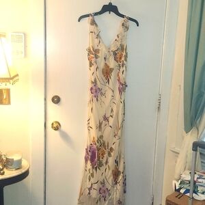 Eva Blue size 12 long dress sleeveless vneck 💯 rayon lined 💯 polyester